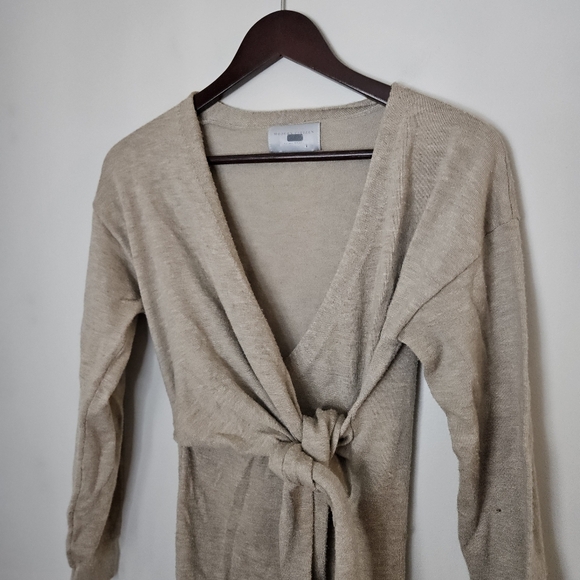 Modern Citizen Front-Wrap Dress Lenese Midi Oatmeal Tan V-Neck Business Casual - Picture 4 of 16